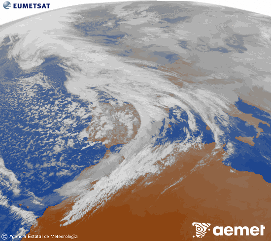 Imagen de la zona de Europa y Norte de �frica del canal infrarrojo del sat�lite Meteosat operacional en 0�N 0�W, procesada para darle color.&nbsp;dilluns, 2 de febrer  2026 17:00
