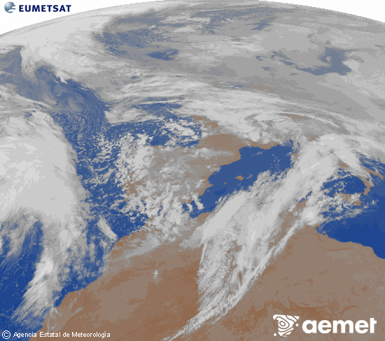 Imagen de la zona de Europa y Norte de �frica del canal infrarrojo del sat�lite Meteosat operacional en 0�N 0�W, procesada para darle color.&nbsp;dimarts, 3 de febrer  2026 07:00