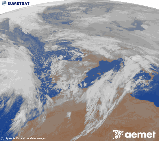 Imagen de la zona de Europa y Norte de �frica del canal infrarrojo del sat�lite Meteosat operacional en 0�N 0�W, procesada para darle color.&nbsp;dimarts, 3 de febrer  2026 08:00