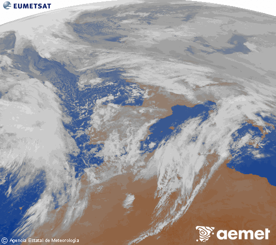 Imagen de la zona de Europa y Norte de �frica del canal infrarrojo del sat�lite Meteosat operacional en 0�N 0�W, procesada para darle color.&nbsp;dimarts, 3 de febrer  2026 09:00