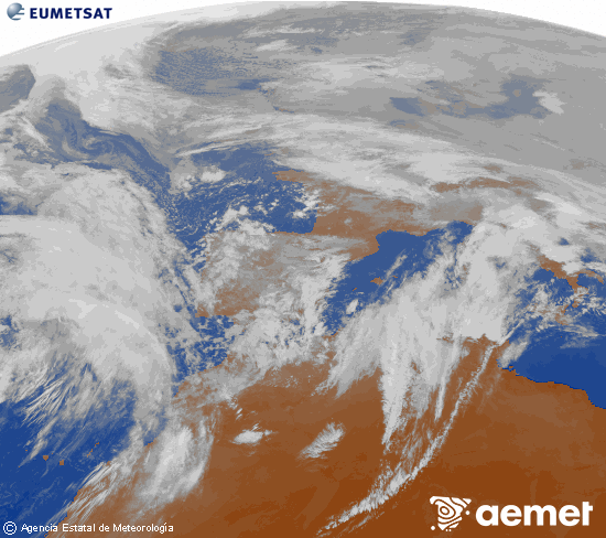 Imagen de la zona de Europa y Norte de �frica del canal infrarrojo del sat�lite Meteosat operacional en 0�N 0�W, procesada para darle color.&nbsp;dimarts, 3 de febrer  2026 11:00