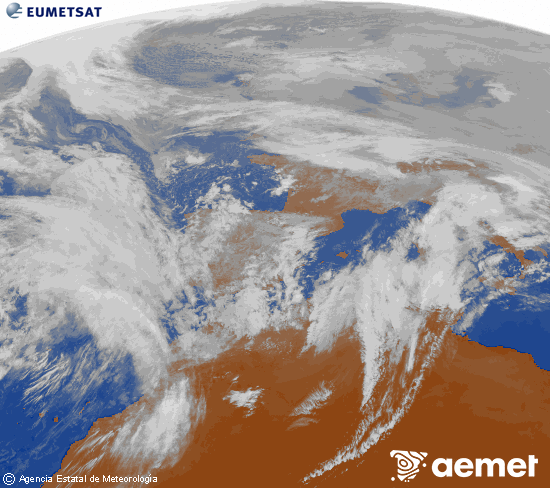 Imagen de la zona de Europa y Norte de �frica del canal infrarrojo del sat�lite Meteosat operacional en 0�N 0�W, procesada para darle color.&nbsp;dimarts, 3 de febrer  2026 12:00