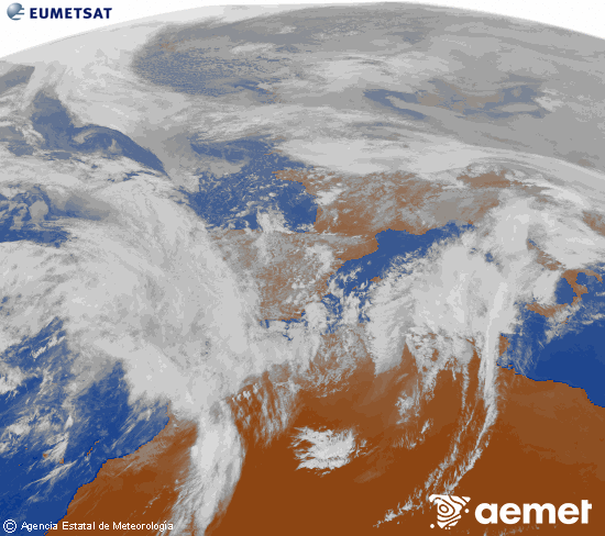 Imatge de la zona d'Europa i Nord d'�frica del canal infraroig del sat�l�lit Meteosat operacional en 0�N 0�W, processada per a donar-li color.&nbsp;dimarts, 3 de febrer  2026 15:00