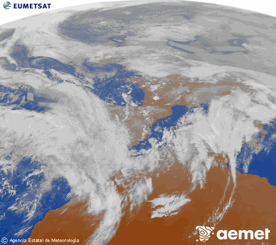 Imatge de la zona d'Europa i Nord d'�frica del canal infraroig del sat�l�lit Meteosat operacional en 0�N 0�W, processada per a donar-li color.&nbsp;dimarts, 3 de febrer  2026 17:00