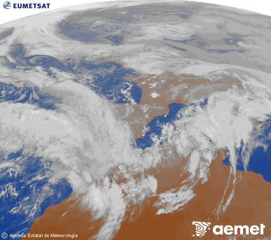 Imatge de la zona d'Europa i Nord d'�frica del canal infraroig del sat�l�lit Meteosat operacional en 0�N 0�W, processada per a donar-li color.&nbsp;dimarts, 3 de febrer  2026 18:00