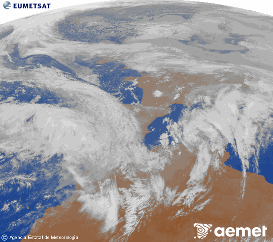 Imatge de la zona d'Europa i Nord d'�frica del canal infraroig del sat�l�lit Meteosat operacional en 0�N 0�W, processada per a donar-li color.&nbsp;dimarts, 3 de febrer  2026 20:00