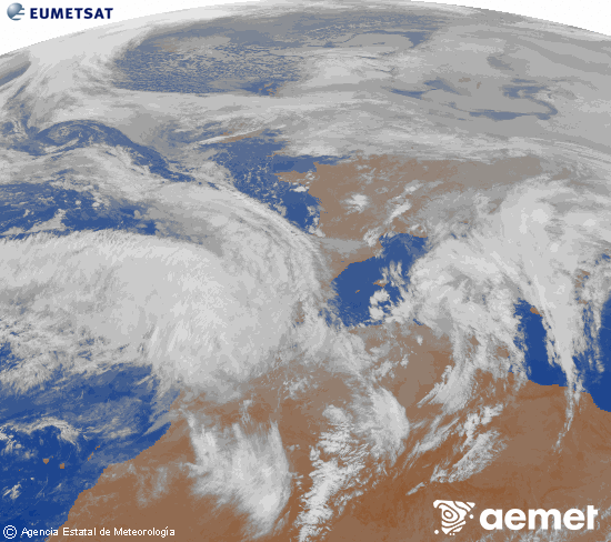Imatge de la zona d'Europa i Nord d'�frica del canal infraroig del sat�l�lit Meteosat operacional en 0�N 0�W, processada per a donar-li color.&nbsp;dimarts, 3 de febrer  2026 22:00