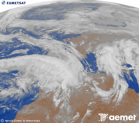 Imatge de la zona d'Europa i Nord d'�frica del canal infraroig del sat�l�lit Meteosat operacional en 0�N 0�W, processada per a donar-li color.&nbsp;dimecres, 4 de febrer  2026 02:00