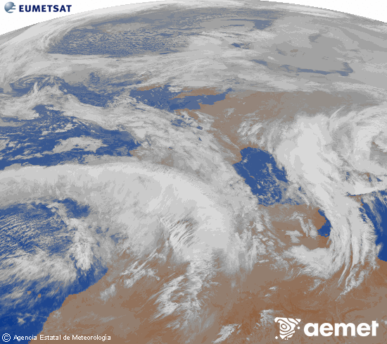 Imatge de la zona d'Europa i Nord d'�frica del canal infraroig del sat�l�lit Meteosat operacional en 0�N 0�W, processada per a donar-li color.&nbsp;dimecres, 4 de febrer  2026 04:00