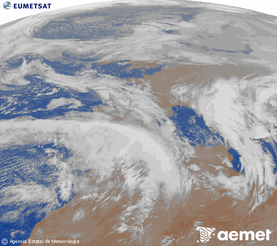 Imatge de la zona d'Europa i Nord d'�frica del canal infraroig del sat�l�lit Meteosat operacional en 0�N 0�W, processada per a donar-li color.&nbsp;dimecres, 4 de febrer  2026 05:00