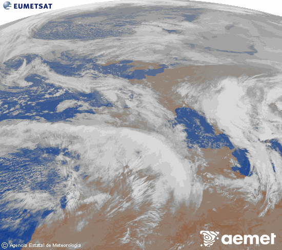 Imagen de la zona de Europa y Norte de �frica del canal infrarrojo del sat�lite Meteosat operacional en 0�N 0�W, procesada para darle color.&nbsp;dimecres, 4 de febrer  2026 06:00