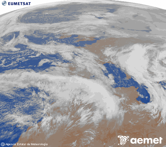Imagen de la zona de Europa y Norte de �frica del canal infrarrojo del sat�lite Meteosat operacional en 0�N 0�W, procesada para darle color.&nbsp;dimecres, 4 de febrer  2026 07:00