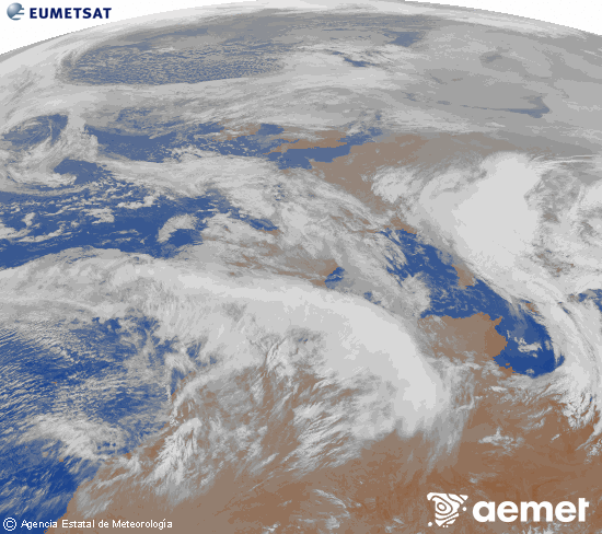 Imagen de la zona de Europa y Norte de �frica del canal infrarrojo del sat�lite Meteosat operacional en 0�N 0�W, procesada para darle color.&nbsp;dimecres, 4 de febrer  2026 08:00