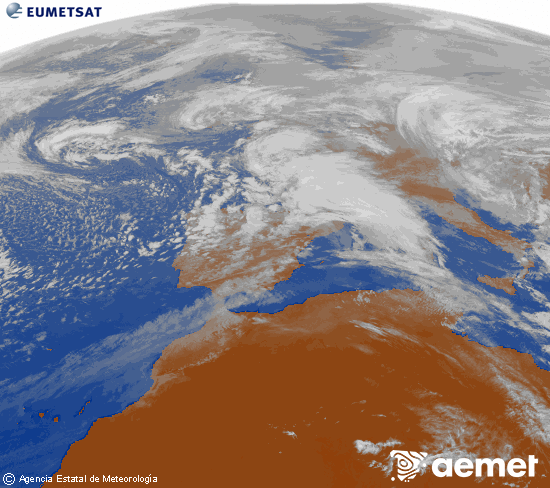 Imagen de la zona de Europa y Norte de �frica del canal infrarrojo del sat�lite Meteosat operacional en 0�N 0�W, procesada para darle color.&nbsp;jeudi, 5 f�vrier  2026 14:00