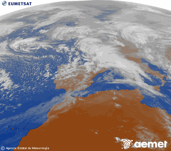 Imagen de la zona de Europa y Norte de �frica del canal infrarrojo del sat�lite Meteosat operacional en 0�N 0�W, procesada para darle color.&nbsp;jeudi, 5 f�vrier  2026 16:00