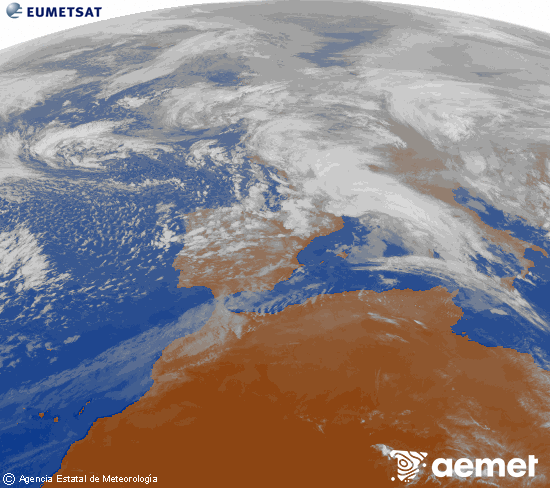 Imagen de la zona de Europa y Norte de �frica del canal infrarrojo del sat�lite Meteosat operacional en 0�N 0�W, procesada para darle color.&nbsp;jeudi, 5 f�vrier  2026 17:00