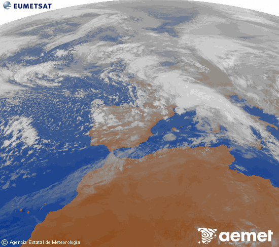 Imagen de la zona de Europa y Norte de �frica del canal infrarrojo del sat�lite Meteosat operacional en 0�N 0�W, procesada para darle color.&nbsp;jeudi, 5 f�vrier  2026 19:00