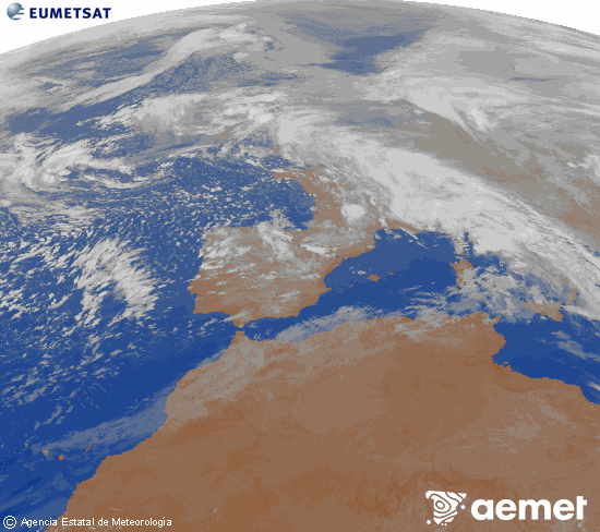 Imagen de la zona de Europa y Norte de �frica del canal infrarrojo del sat�lite Meteosat operacional en 0�N 0�W, procesada para darle color.&nbsp;vendredi, 6 f�vrier  2026 00:00