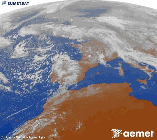 Imagen de la zona de Europa y Norte de �frica del canal infrarrojo del sat�lite Meteosat operacional en 0�N 0�W, procesada para darle color.&nbsp;vendredi, 6 f�vrier  2026 11:00