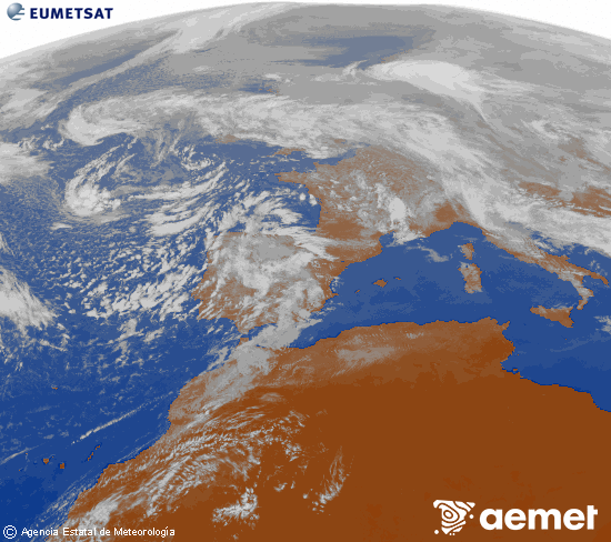 Imagen de la zona de Europa y Norte de �frica del canal infrarrojo del sat�lite Meteosat operacional en 0�N 0�W, procesada para darle color.&nbsp;vendredi, 6 f�vrier  2026 13:00