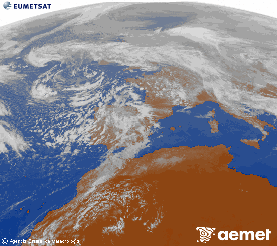 Imagen de la zona de Europa y Norte de �frica del canal infrarrojo del sat�lite Meteosat operacional en 0�N 0�W, procesada para darle color.&nbsp;vendredi, 6 f�vrier  2026 14:00