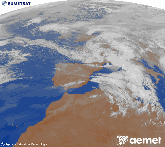 Imagen de la zona de Europa y Norte de �frica del canal infrarrojo del sat�lite Meteosat operacional en 0�N 0�W, procesada para darle color.&nbsp;osteguna, 2026ko otsailak 12, ordua: 02:00