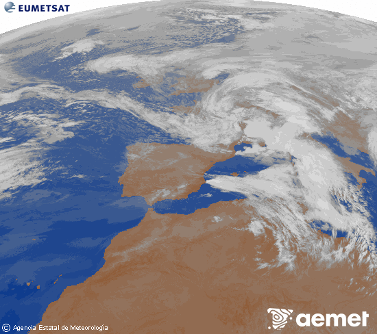 Imagen de la zona de Europa y Norte de �frica del canal infrarrojo del sat�lite Meteosat operacional en 0�N 0�W, procesada para darle color.&nbsp;osteguna, 2026ko otsailak 12, ordua: 03:00