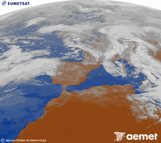 Imagen de la zona de Europa y Norte de �frica del canal infrarrojo del sat�lite Meteosat operacional en 0�N 0�W, procesada para darle color.&nbsp;osteguna, 2026ko otsailak 12, ordua: 12:00