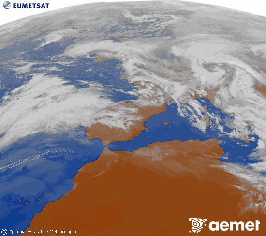Imagen de la zona de Europa y Norte de �frica del canal infrarrojo del sat�lite Meteosat operacional en 0�N 0�W, procesada para darle color.&nbsp;osteguna, 2026ko otsailak 12, ordua: 15:00