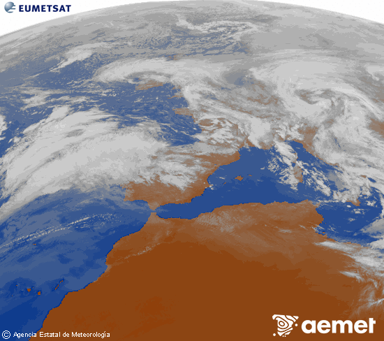 Imagen de la zona de Europa y Norte de �frica del canal infrarrojo del sat�lite Meteosat operacional en 0�N 0�W, procesada para darle color.&nbsp;osteguna, 2026ko otsailak 12, ordua: 16:00