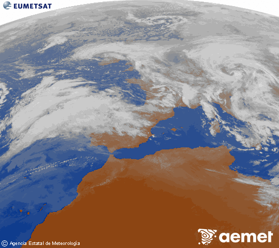 Imagen de la zona de Europa y Norte de �frica del canal infrarrojo del sat�lite Meteosat operacional en 0�N 0�W, procesada para darle color.&nbsp;osteguna, 2026ko otsailak 12, ordua: 17:00