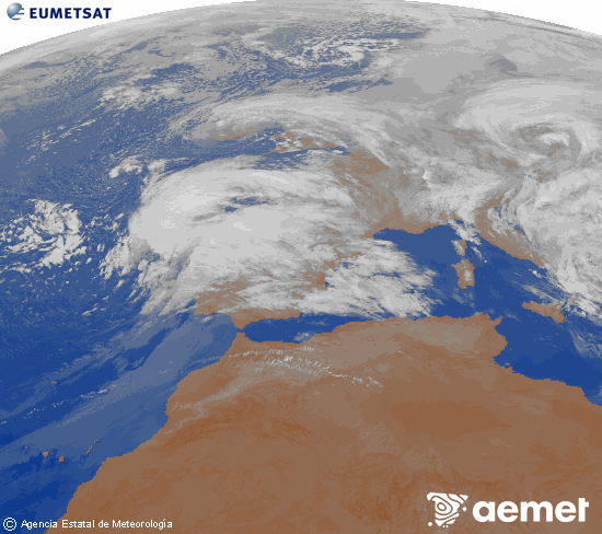 Imagen de la zona de Europa y Norte de �frica del canal infrarrojo del sat�lite Meteosat operacional en 0�N 0�W, procesada para darle color.&nbsp;ostirala, 2026ko otsailak 13, ordua: 01:00