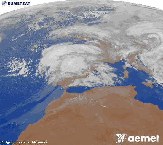 Imagen de la zona de Europa y Norte de �frica del canal infrarrojo del sat�lite Meteosat operacional en 0�N 0�W, procesada para darle color.&nbsp;ostirala, 2026ko otsailak 13, ordua: 03:00