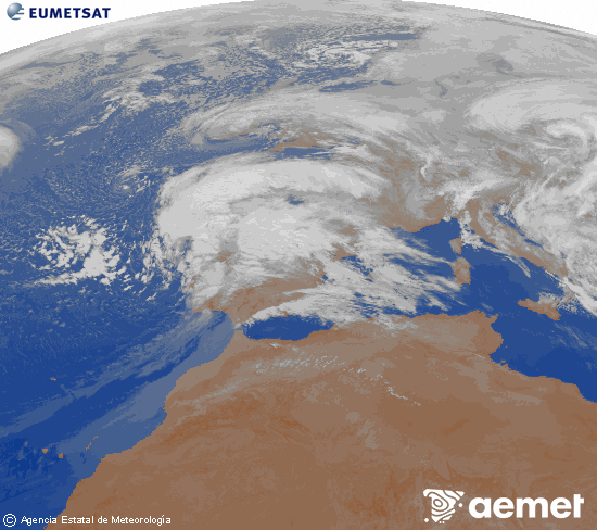 Imagen de la zona de Europa y Norte de �frica del canal infrarrojo del sat�lite Meteosat operacional en 0�N 0�W, procesada para darle color.&nbsp;ostirala, 2026ko otsailak 13, ordua: 04:00