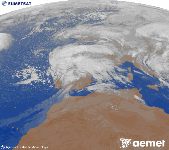 Imagen de la zona de Europa y Norte de �frica del canal infrarrojo del sat�lite Meteosat operacional en 0�N 0�W, procesada para darle color.&nbsp;ostirala, 2026ko otsailak 13, ordua: 06:00