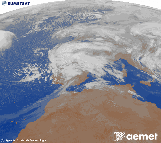 Imagen de la zona de Europa y Norte de �frica del canal infrarrojo del sat�lite Meteosat operacional en 0�N 0�W, procesada para darle color.&nbsp;ostirala, 2026ko otsailak 13, ordua: 07:00