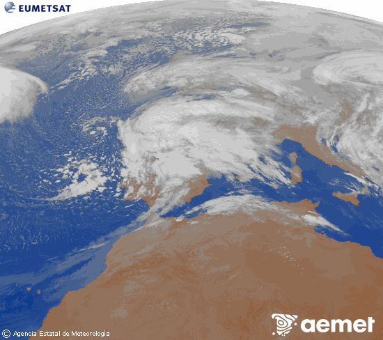 Imagen de la zona de Europa y Norte de �frica del canal infrarrojo del sat�lite Meteosat operacional en 0�N 0�W, procesada para darle color.&nbsp;ostirala, 2026ko otsailak 13, ordua: 08:00