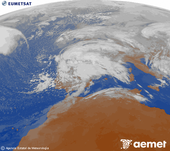 Imagen de la zona de Europa y Norte de �frica del canal infrarrojo del sat�lite Meteosat operacional en 0�N 0�W, procesada para darle color.&nbsp;ostirala, 2026ko otsailak 13, ordua: 10:00