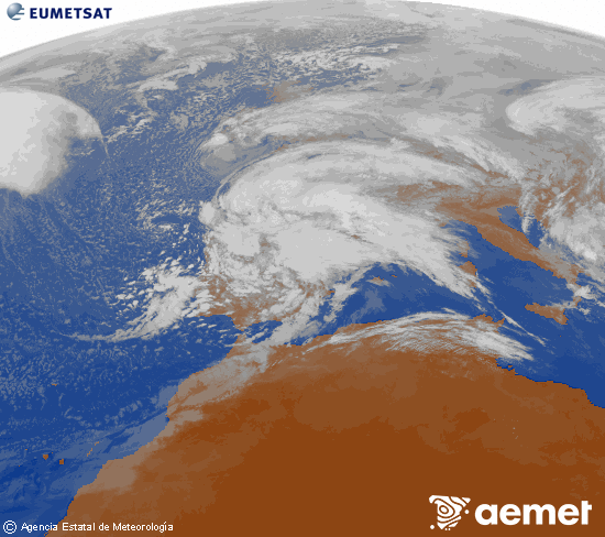 Imagen de la zona de Europa y Norte de �frica del canal infrarrojo del sat�lite Meteosat operacional en 0�N 0�W, procesada para darle color.&nbsp;ostirala, 2026ko otsailak 13, ordua: 11:00