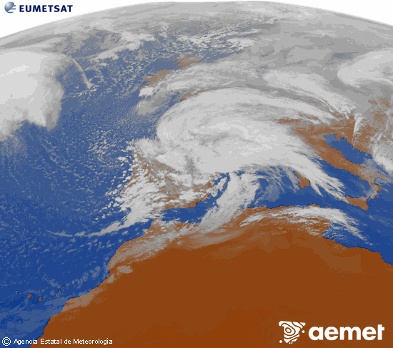 Imagen de la zona de Europa y Norte de �frica del canal infrarrojo del sat�lite Meteosat operacional en 0�N 0�W, procesada para darle color.&nbsp;ostirala, 2026ko otsailak 13, ordua: 14:00