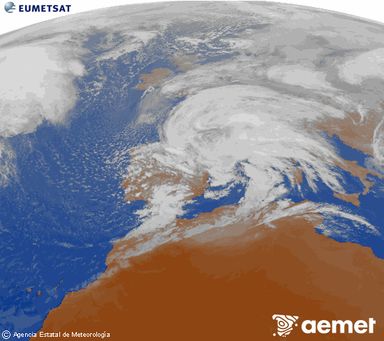 Imagen de la zona de Europa y Norte de �frica del canal infrarrojo del sat�lite Meteosat operacional en 0�N 0�W, procesada para darle color.&nbsp;ostirala, 2026ko otsailak 13, ordua: 17:00