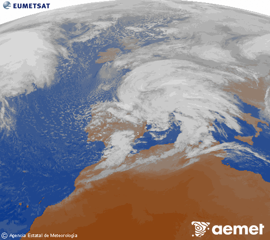 Imagen de la zona de Europa y Norte de �frica del canal infrarrojo del sat�lite Meteosat operacional en 0�N 0�W, procesada para darle color.&nbsp;ostirala, 2026ko otsailak 13, ordua: 18:00