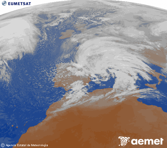 Imagen de la zona de Europa y Norte de �frica del canal infrarrojo del sat�lite Meteosat operacional en 0�N 0�W, procesada para darle color.&nbsp;ostirala, 2026ko otsailak 13, ordua: 19:00