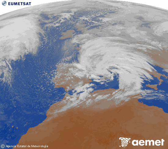 Imagen de la zona de Europa y Norte de �frica del canal infrarrojo del sat�lite Meteosat operacional en 0�N 0�W, procesada para darle color.&nbsp;ostirala, 2026ko otsailak 13, ordua: 20:00