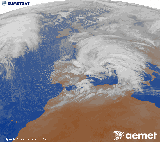 Imagen de la zona de Europa y Norte de �frica del canal infrarrojo del sat�lite Meteosat operacional en 0�N 0�W, procesada para darle color.&nbsp;ostirala, 2026ko otsailak 13, ordua: 21:00