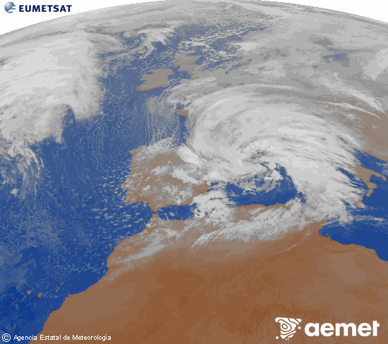Imagen de la zona de Europa y Norte de �frica del canal infrarrojo del sat�lite Meteosat operacional en 0�N 0�W, procesada para darle color.&nbsp;ostirala, 2026ko otsailak 13, ordua: 22:00