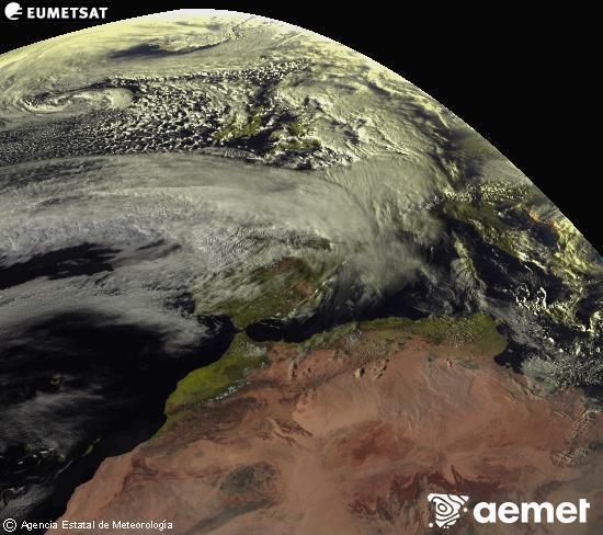 Esta imagen se genera utilizando informaci�n de los canales visibles del sat�lite METEOSAT perteneciente a la segunda generaci�n de sat�lites Meteosat (MSG). Por ese motivo, s�lo hay informaci�n en la zona iluminada por el sol. Adem�s, los canales han sido normalizados para que el brillo no dependa de la posici�n del sol.&nbsp;domingo, 15 febrero 2026 a las 17:00
