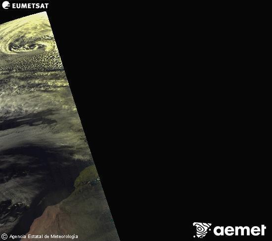 Esta imagen se genera utilizando informaci�n de los canales visibles del sat�lite METEOSAT perteneciente a la segunda generaci�n de sat�lites Meteosat (MSG). Por ese motivo, s�lo hay informaci�n en la zona iluminada por el sol. Adem�s, los canales han sido normalizados para que el brillo no dependa de la posici�n del sol.&nbsp;domingo, 15 febrero 2026 a las 19:00