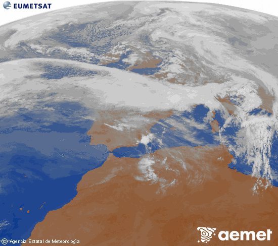 Imagen de la zona de Europa y Norte de �frica del canal infrarrojo del sat�lite Meteosat operacional en 0�N 0�W, procesada para darle color.&nbsp;lunes, 16 febrero 2026 a las 10:00