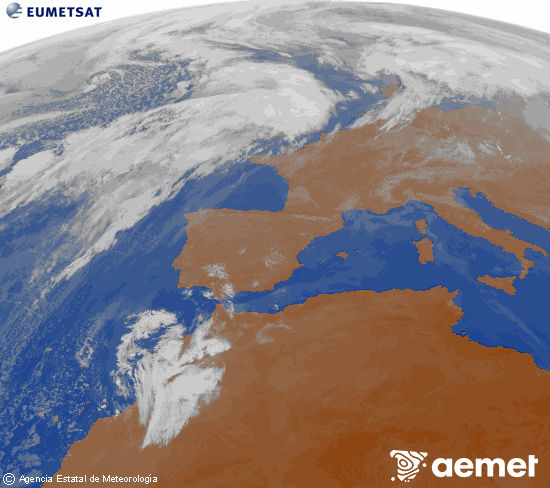 Imagen de la zona de Europa y Norte de �frica del canal infrarrojo del sat�lite Meteosat operacional en 0�N 0�W, procesada para darle color.&nbsp;jueves, 26 febrero 2026 a las 10:00
